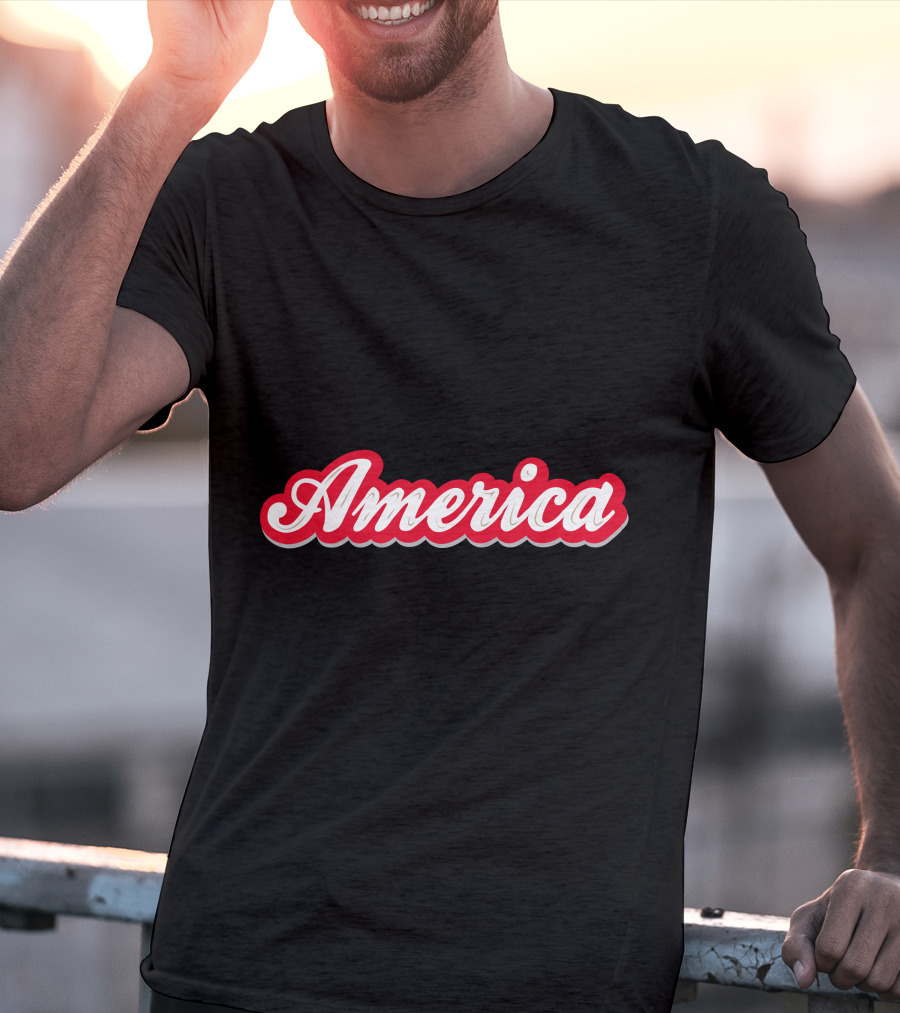 America Script Red White Cursive T-Shirt