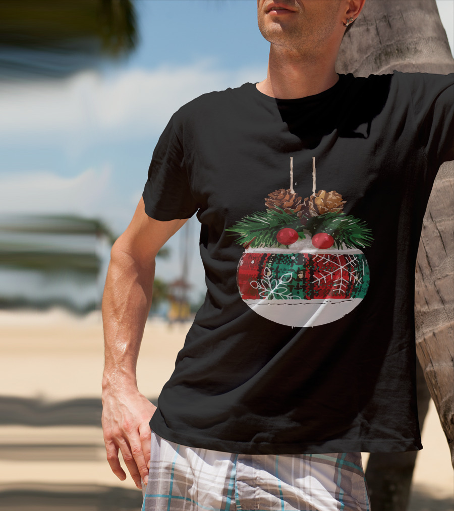 Christmas Plaid Ornament With Pinecones And Snowflake T-Shirt