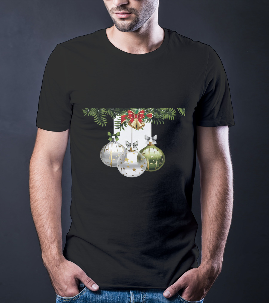 Holiday Christmas Balls Evergreen Branches Ribbons T-Shirt