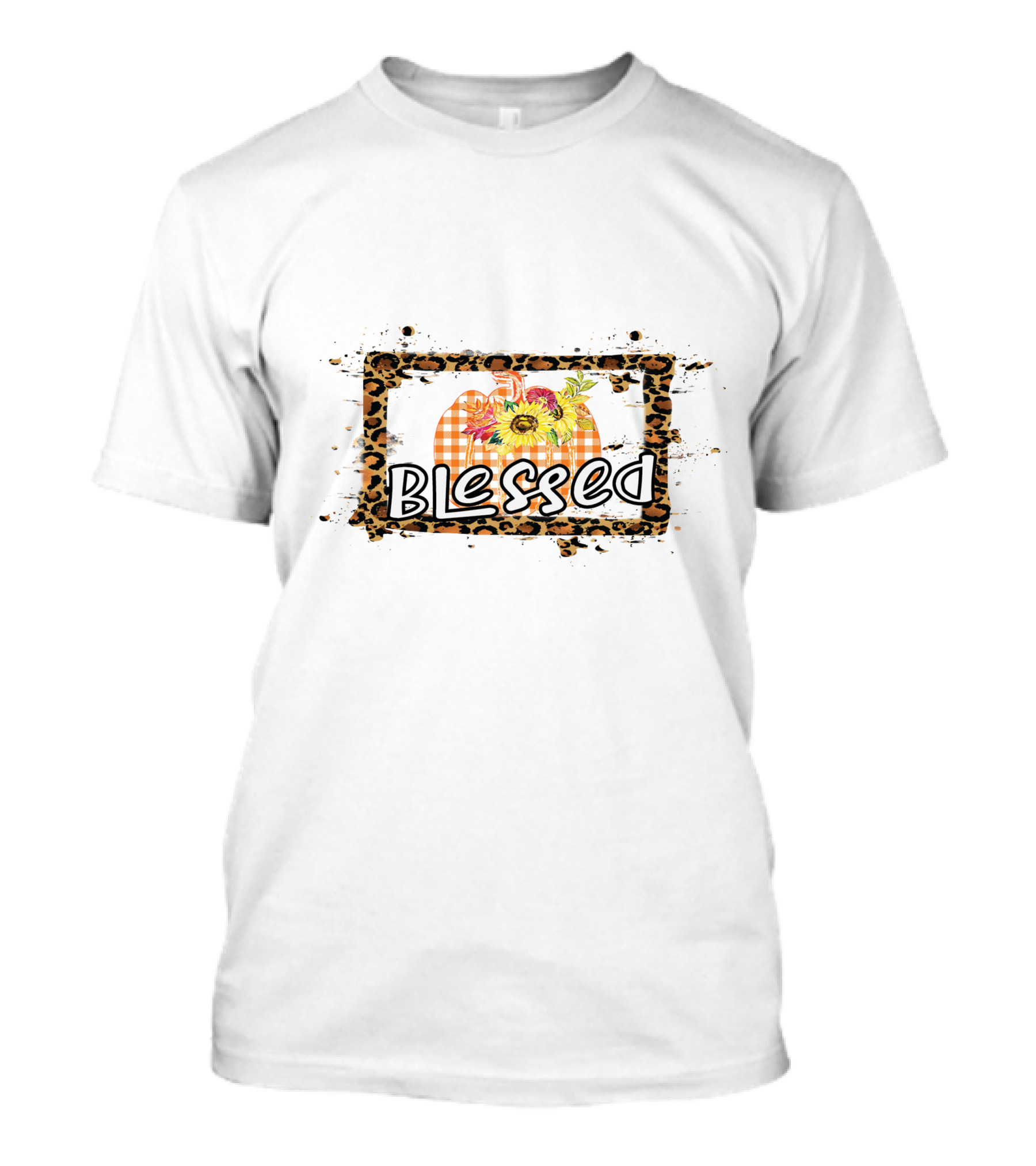 Blessed Leopard Frame Plaid Pumpkin Sunflowers T-Shirt