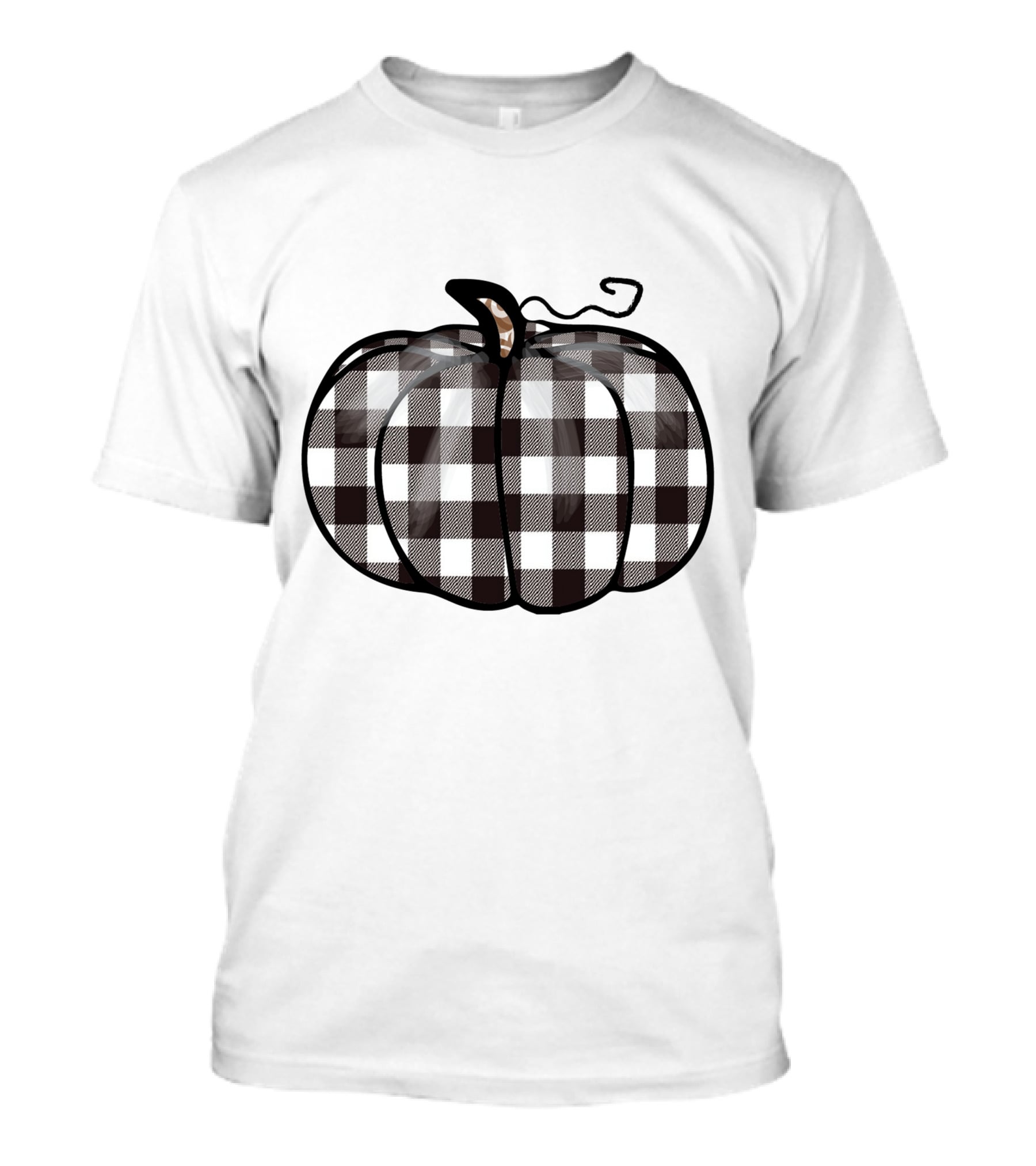Buffalo Plaid Checkered Pumpkin White T-Shirt