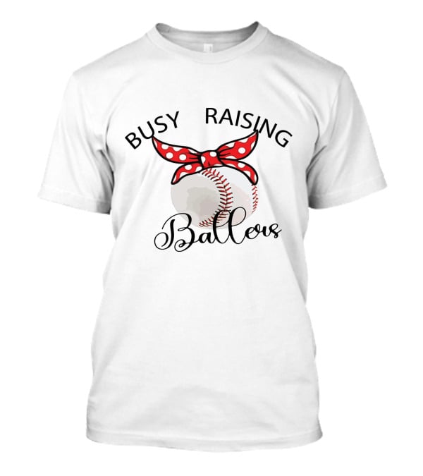 Busy Raising Ballers Baseball Red Bow T-Shirt