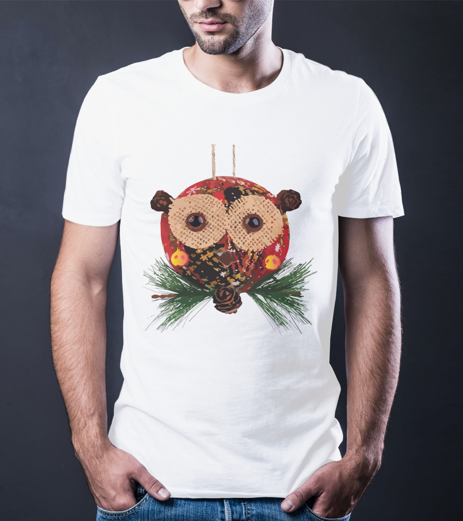 Christmas Ball Ornaments Owl With Pinecones And Greenery T-Shirt