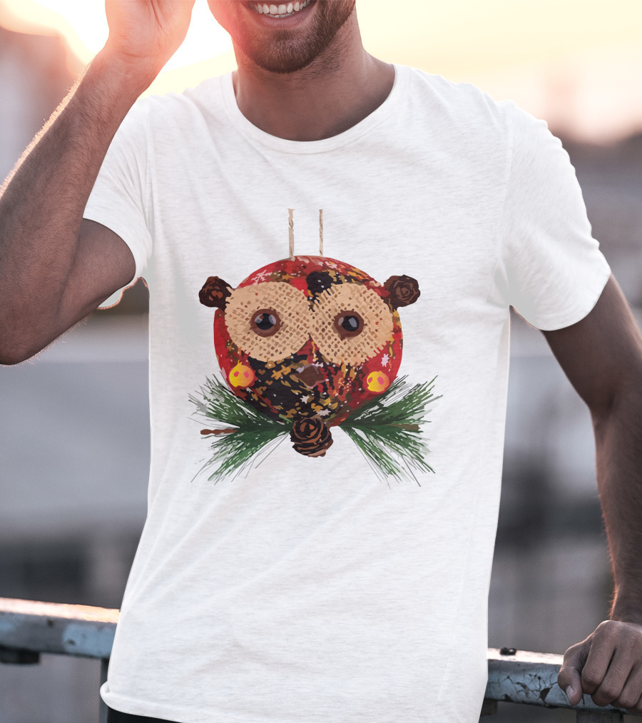 Christmas Ball Ornaments Owl With Pinecones And Greenery T-Shirt