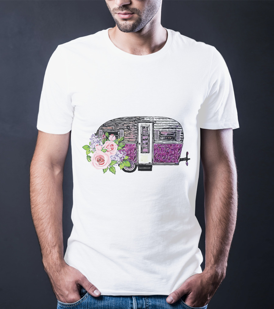 Flower Camping Car With Floral Vintage Caravan T-Shirt