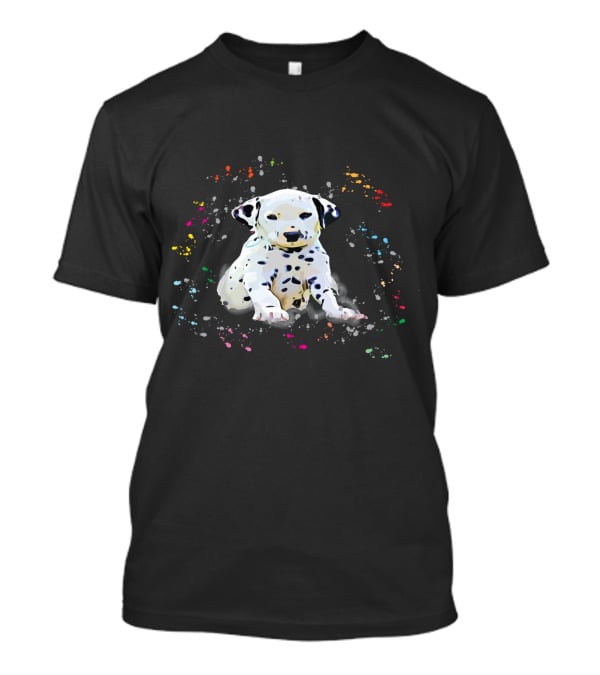 Dalmatian Puppy Surrounded By Splashes Of Colorful Snow T-Shirt