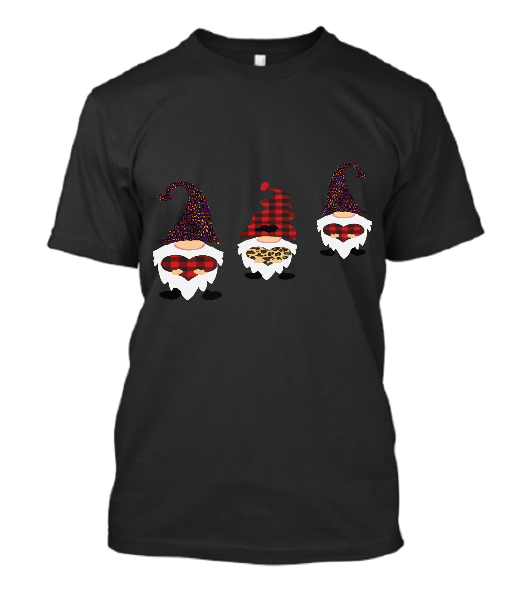 Valentine's Day Love Gnomes With Plaid And Leopard Hearts T-Shirt