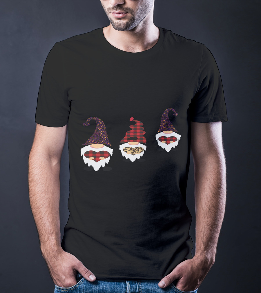 Valentine's Day Love Gnomes With Plaid And Leopard Hearts T-Shirt