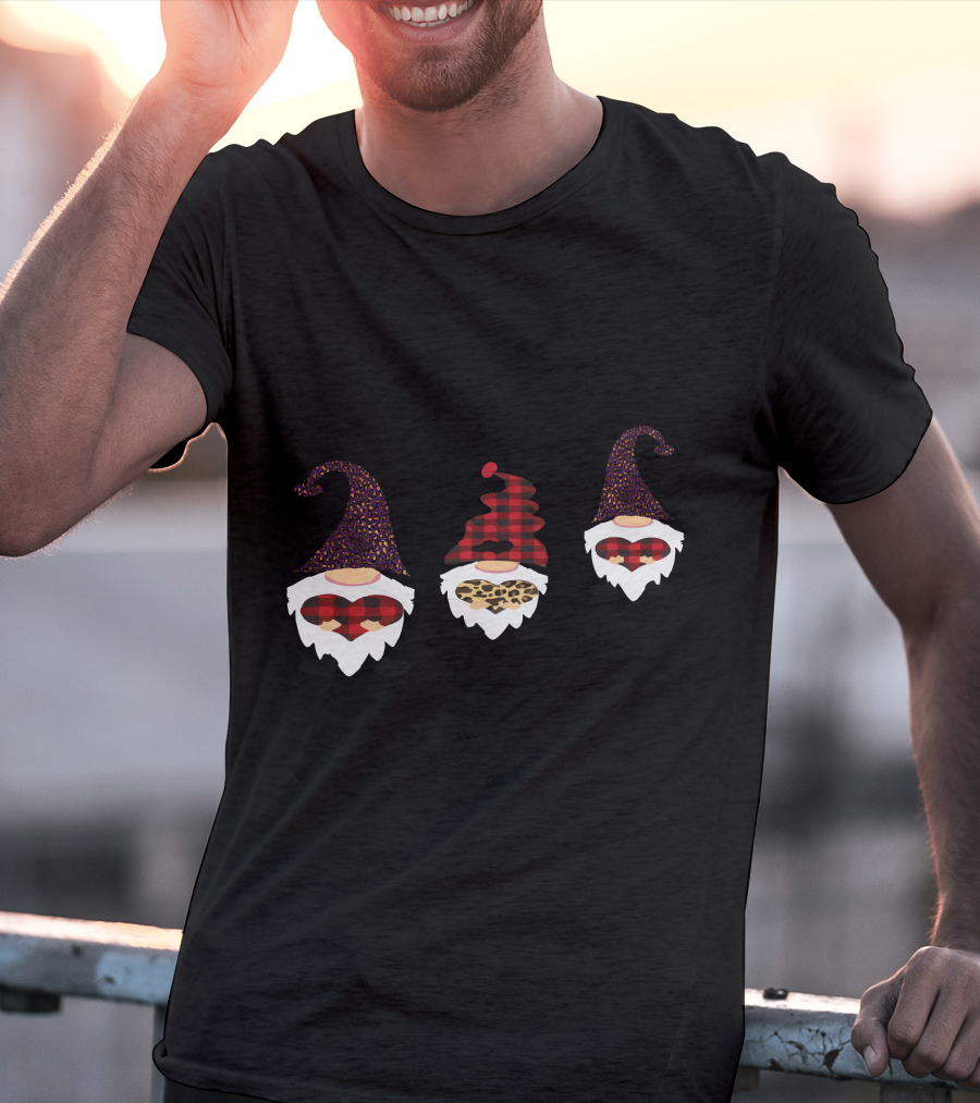 Valentine's Day Love Gnomes With Plaid And Leopard Hearts T-Shirt