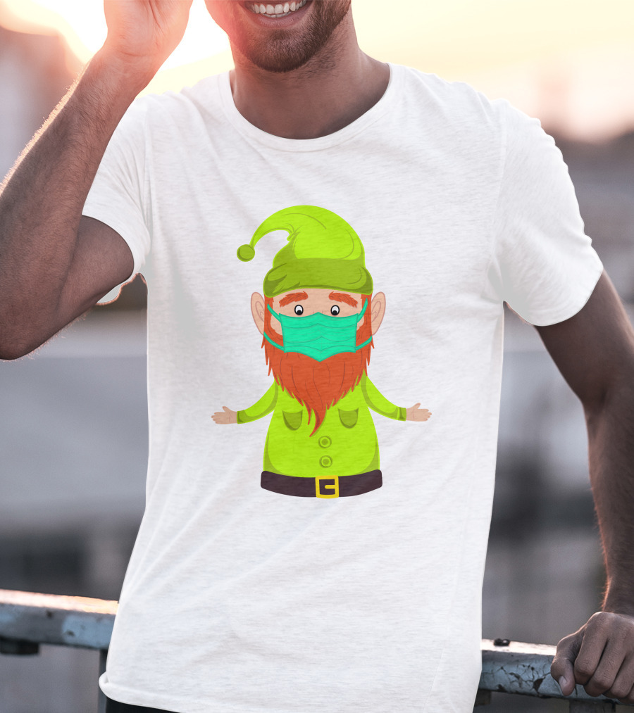 Gnome With Green Hat Wearing Face Mask T-Shirt