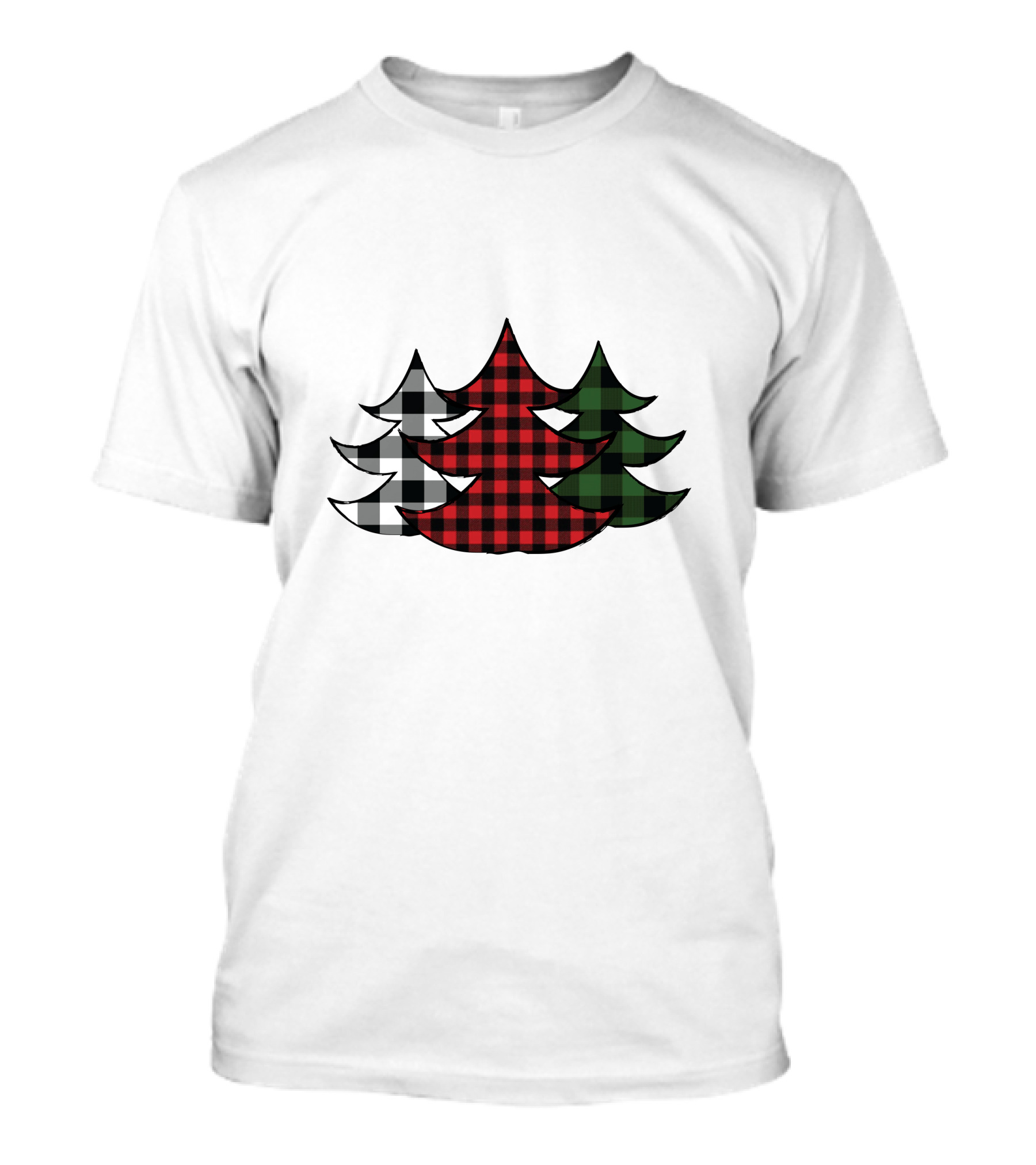 Plaid Christmas Tree Red Green Black White Xmas T-Shirt