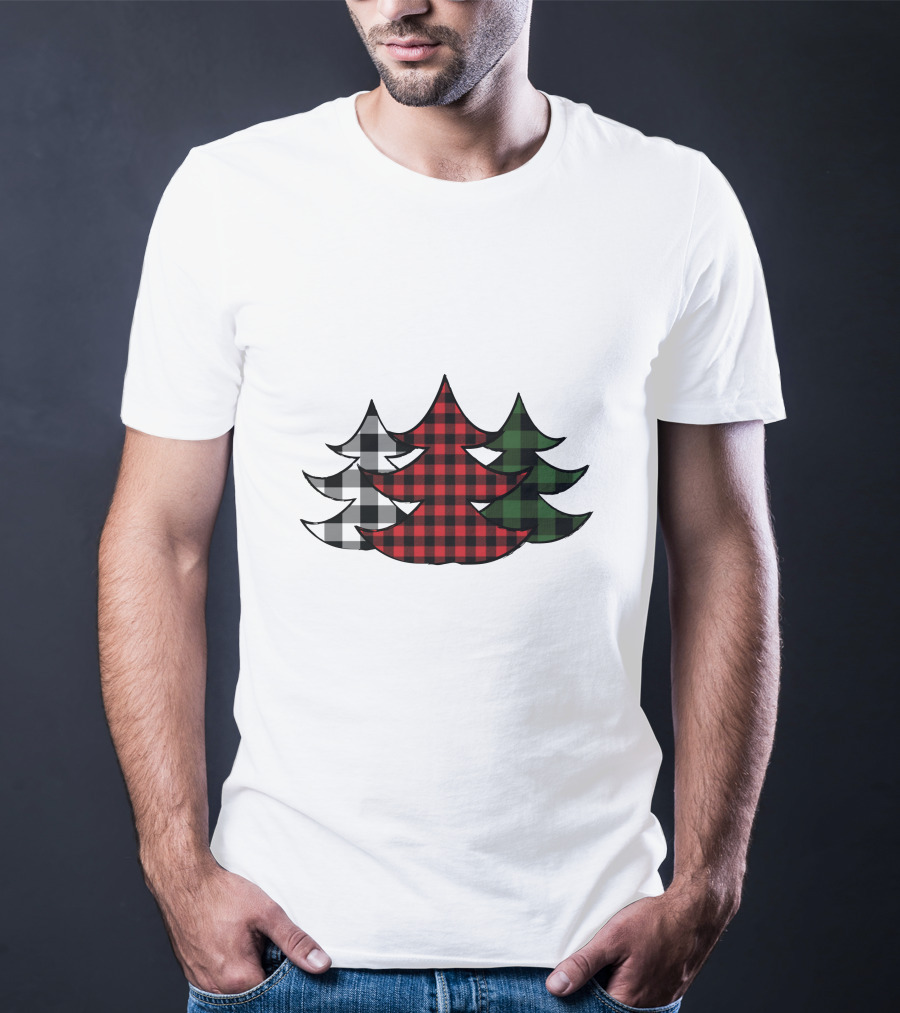 Plaid Christmas Tree Red Green Black White Xmas T-Shirt