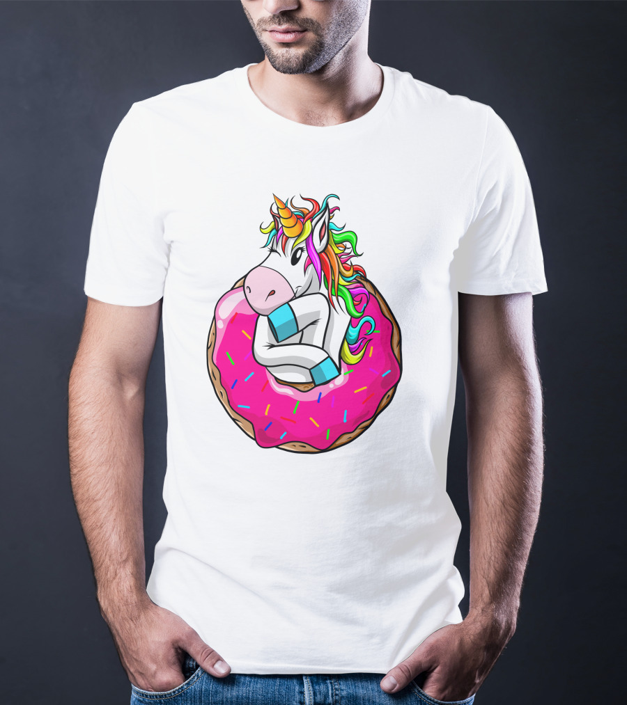 Unicorn Donut Cake Rainbow Horn Pink Sprinkles T-Shirt