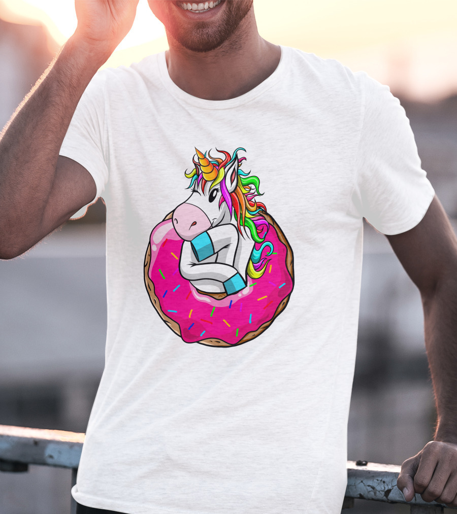 Unicorn Donut Cake Rainbow Horn Pink Sprinkles T-Shirt