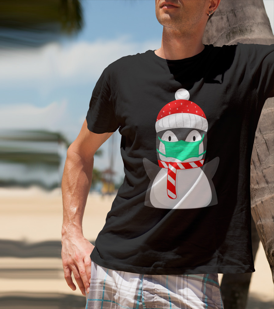 Pineguine Masked Penguin In Winter Hat And Scarf T-Shirt