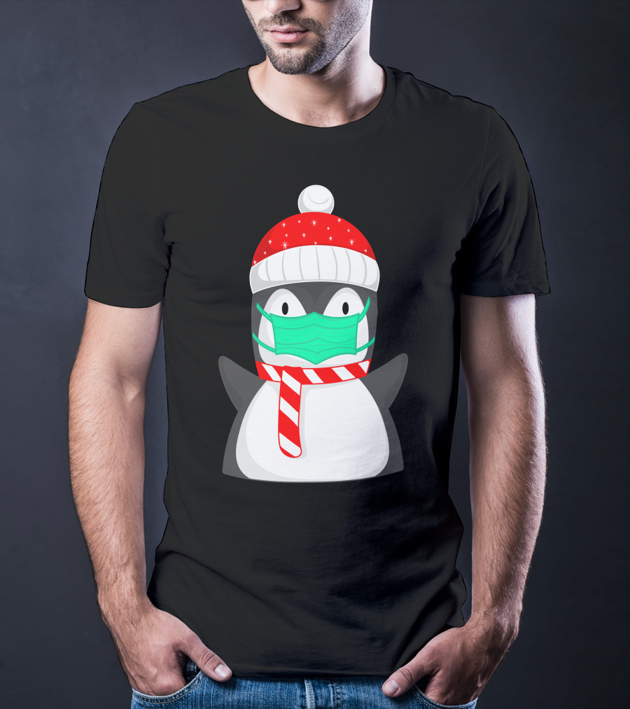 Pineguine Masked Penguin In Winter Hat And Scarf T-Shirt