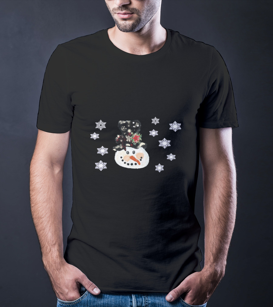 Vintage Watercolor Snowman Face With Snowflakes T-Shirt