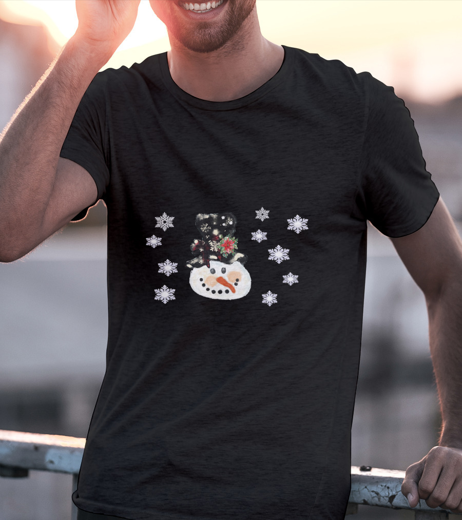 Vintage Watercolor Snowman Face With Snowflakes T-Shirt