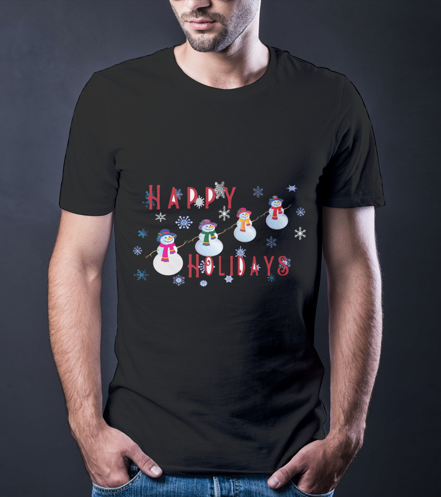 Happy Holidays Snowmen With Snowflakes T-Shirt