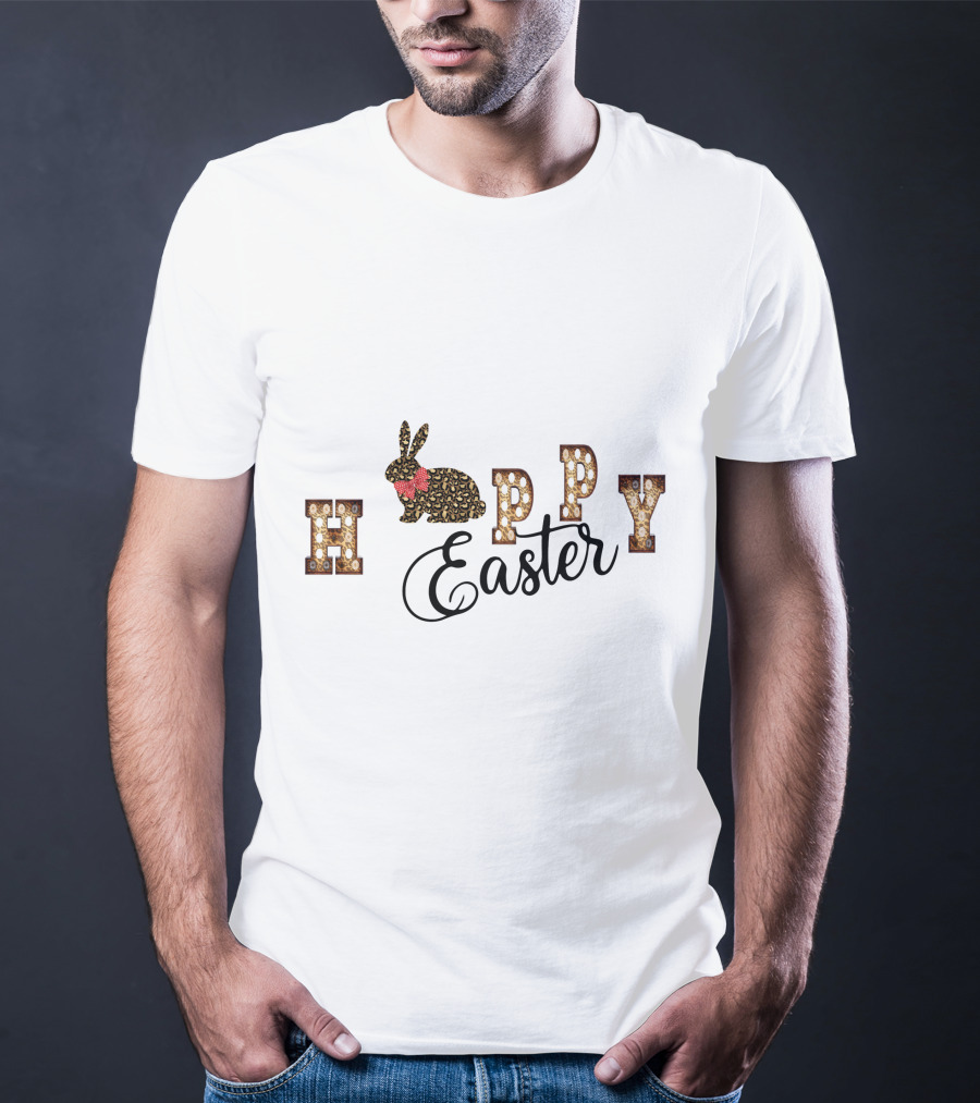 Happy Easter Bunny With Floral Accents And Decorative Text T-Shirt