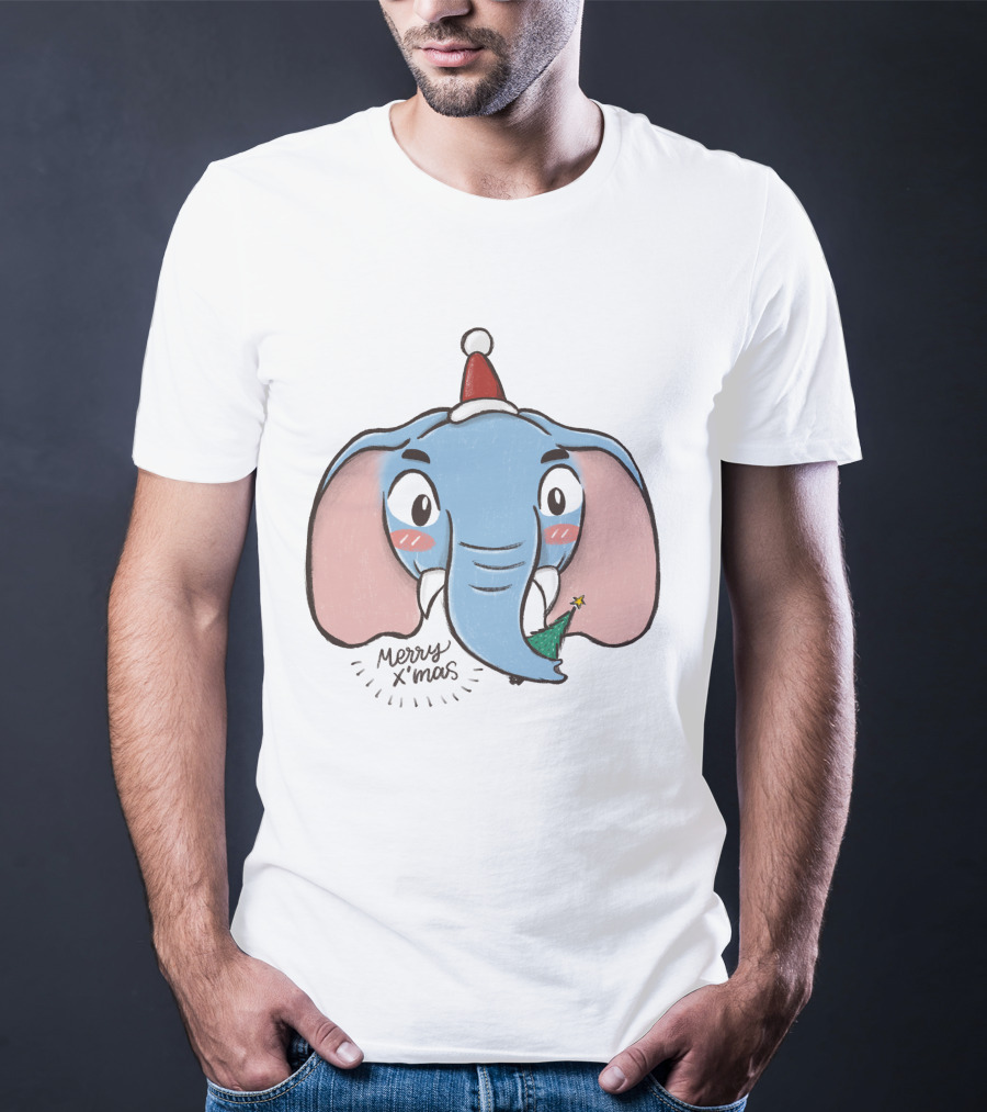Merry X'mas Elephant Cartoon Christmas Animal T-Shirt
