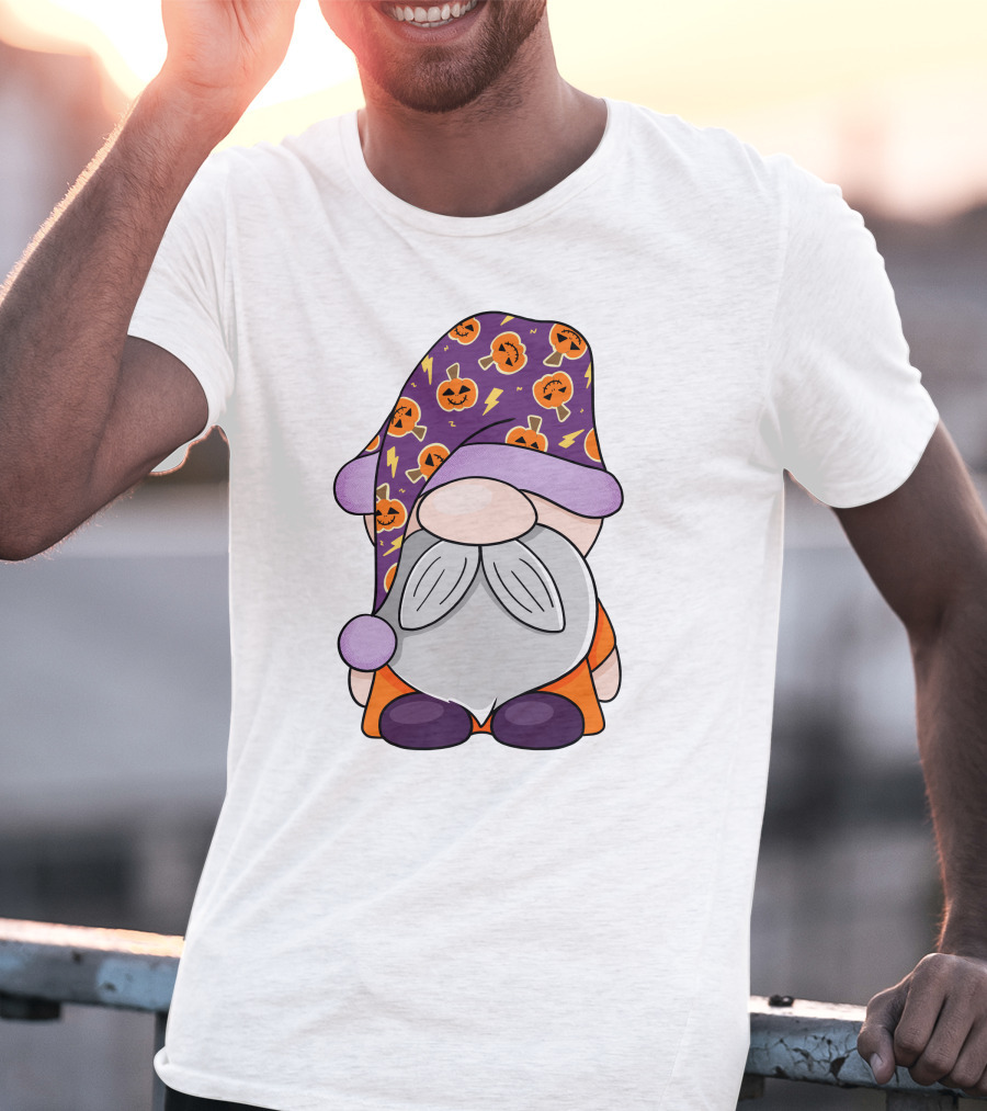 Fantastic Gnome Halloween Pumpkin Pattern Hat And Costume T-Shirt