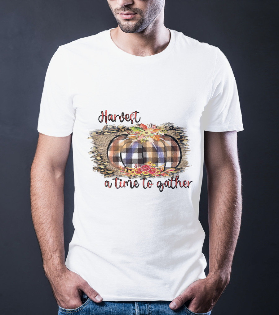 Harvest A Time To Gather Plaid Pumpkin Floral Arrangement T-Shirt