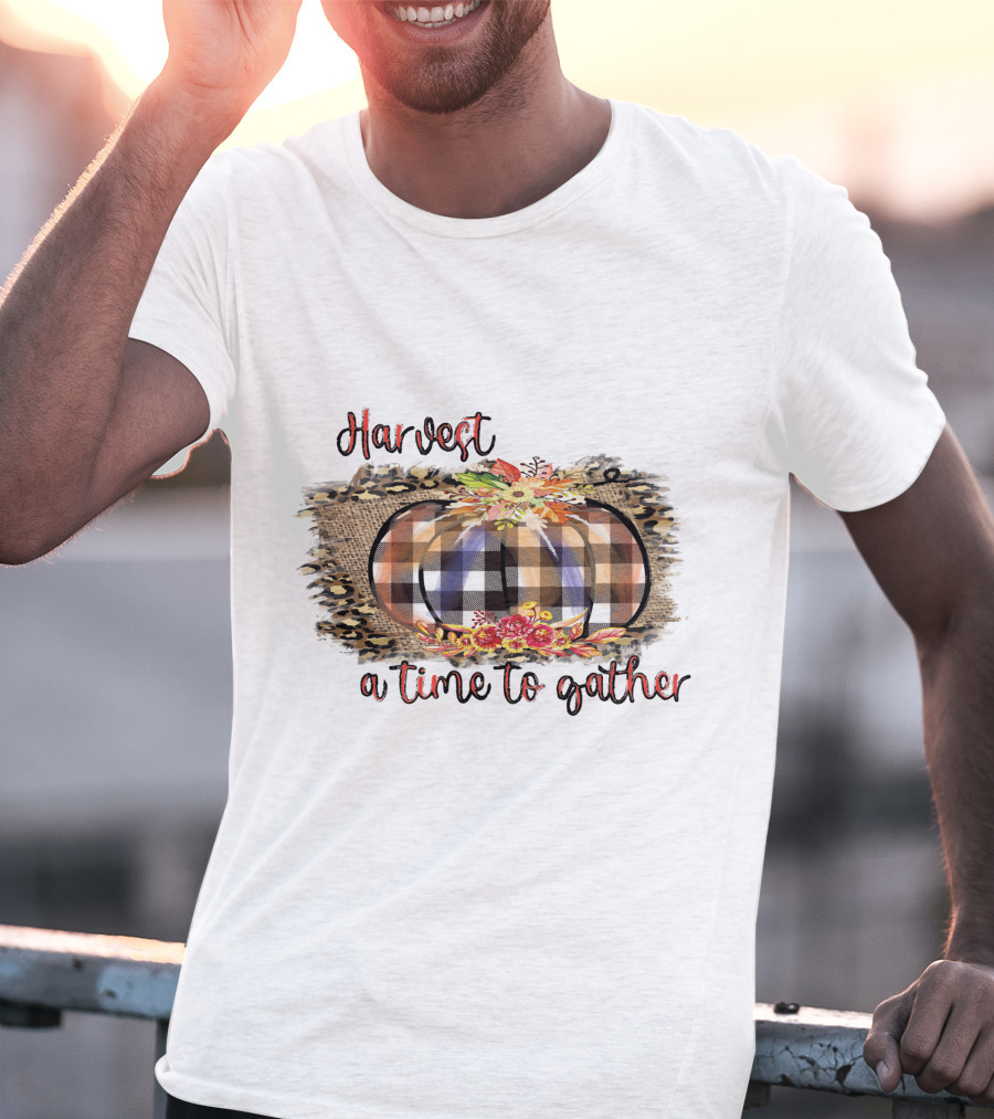 Harvest A Time To Gather Plaid Pumpkin Floral Arrangement T-Shirt