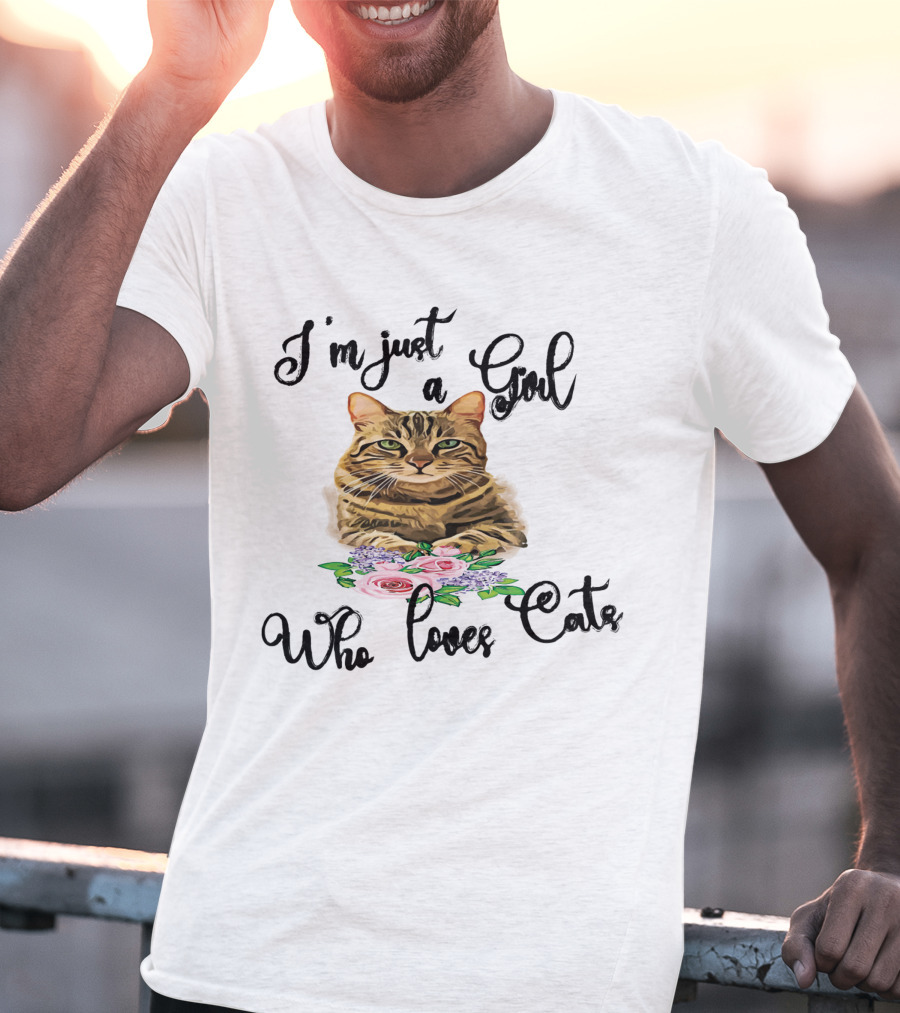 I'm Just A Girl Who Loves Cats With Floral Cat T-Shirt