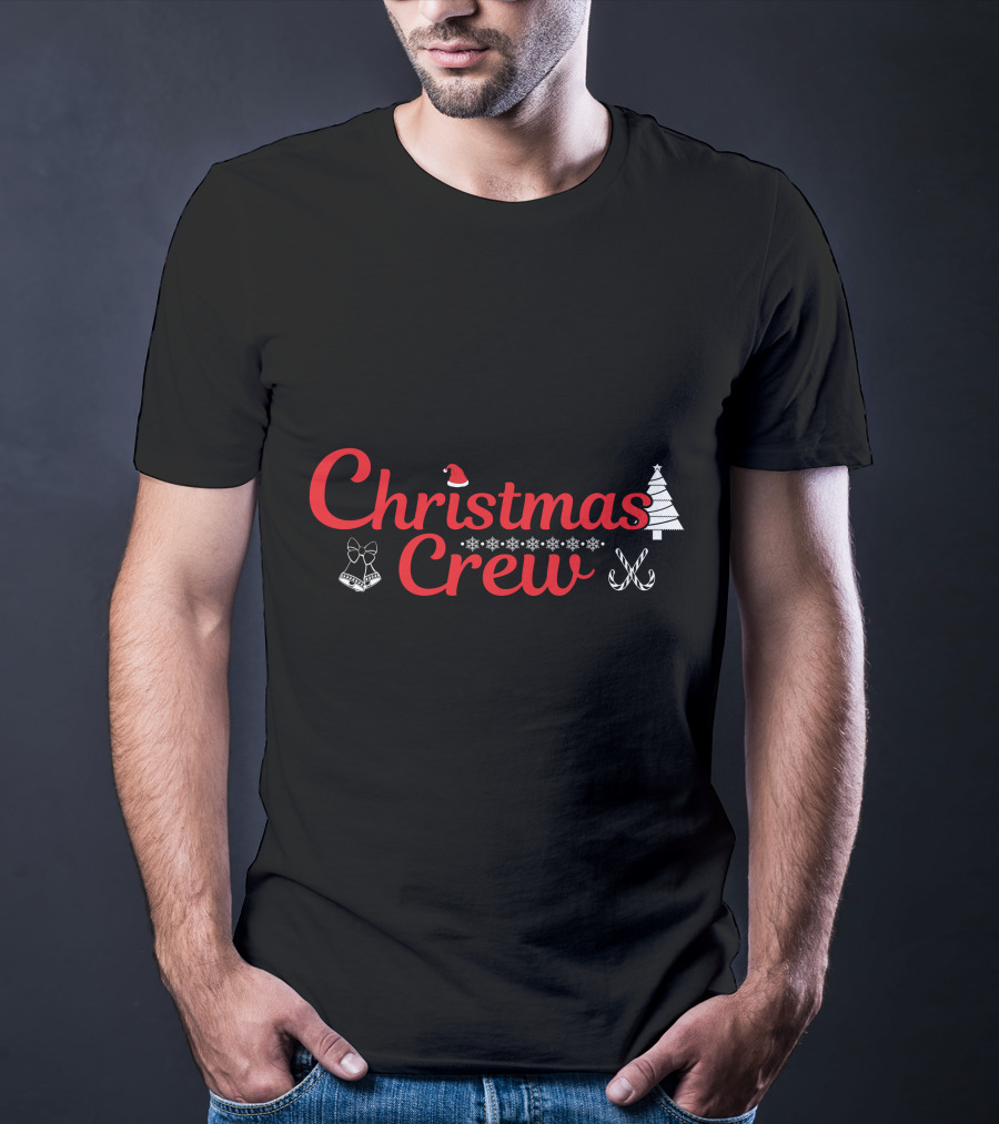 Christmas Crew Santa Hat Snowflakes Bow Candy Canes Tree T-Shirt