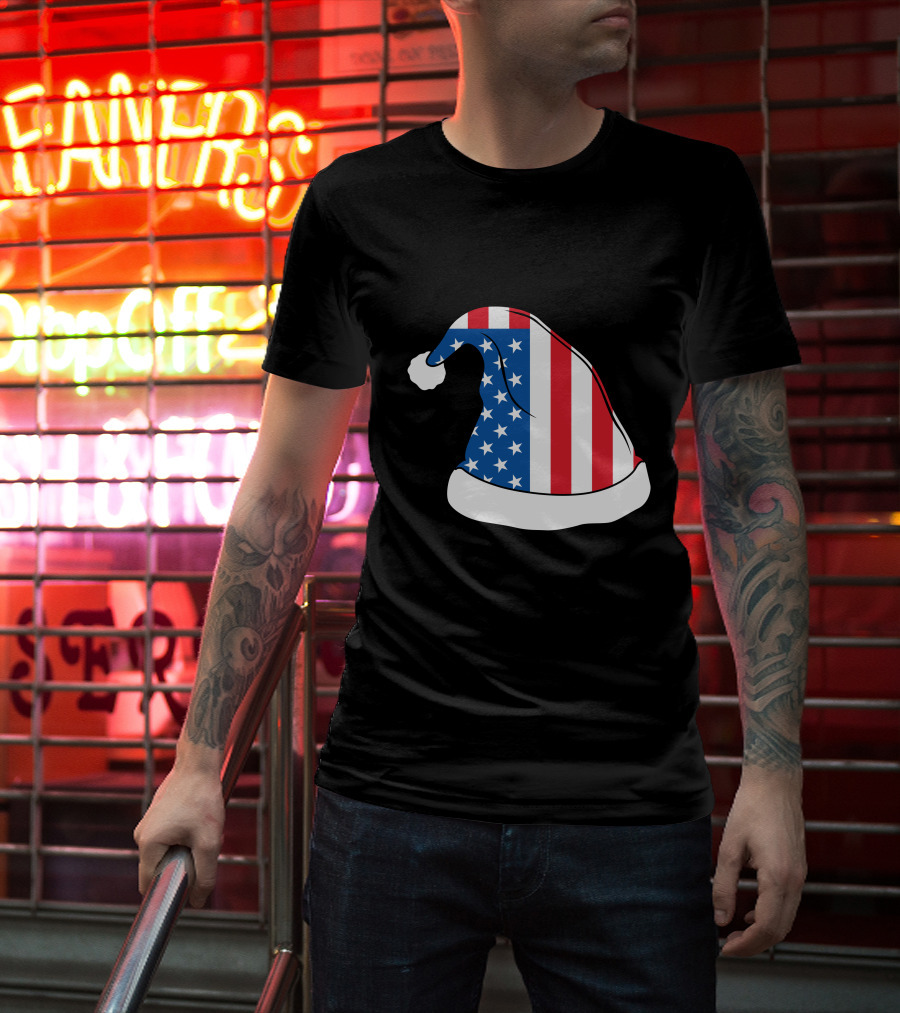 USA Flag Santa Hat Christmas Hat T-Shirt