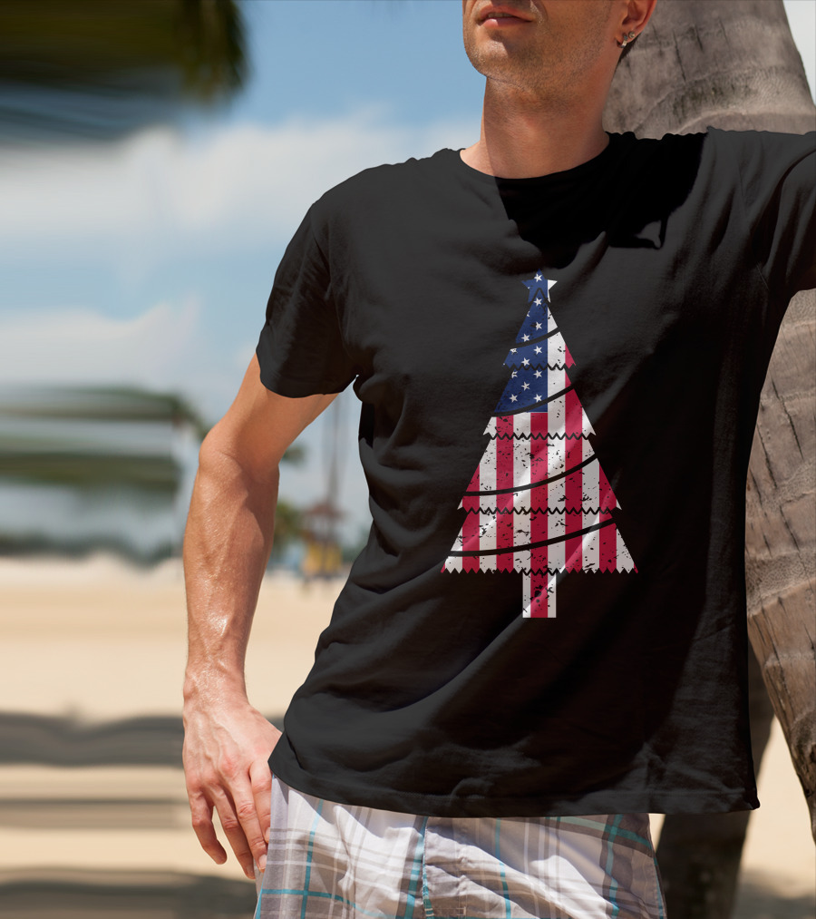 USA Flag Christmas Tree T-Shirt