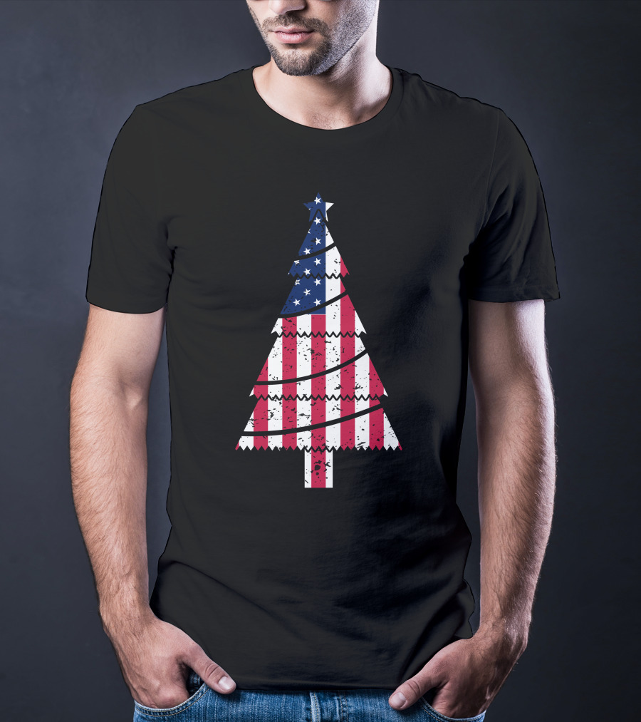USA Flag Christmas Tree T-Shirt