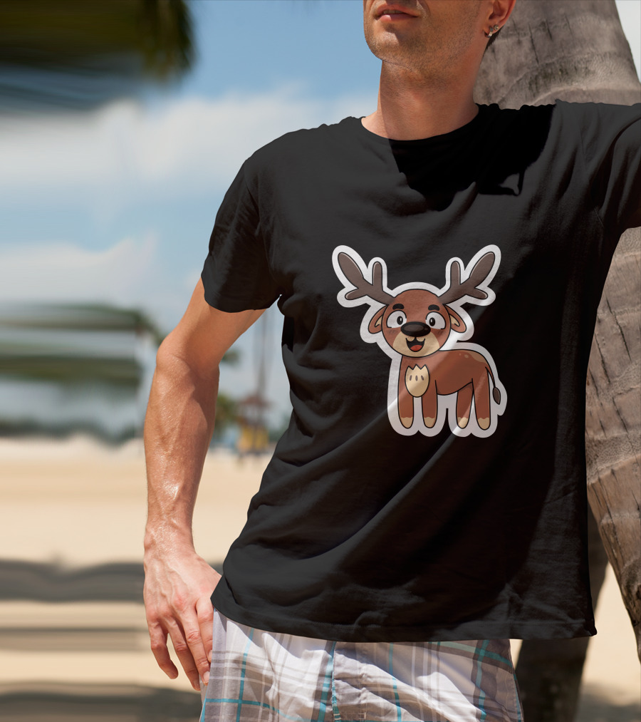 Deer Sticker Cute Cartoon Antler Character T-Shirt
