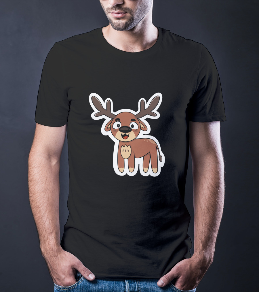 Deer Sticker Cute Cartoon Antler Character T-Shirt