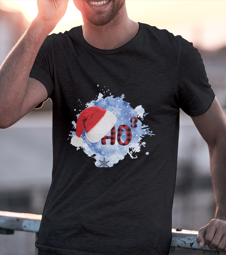 HO HO HO Santa Hat Buffalo Plaid With Snowflakes Christmas T-Shirt