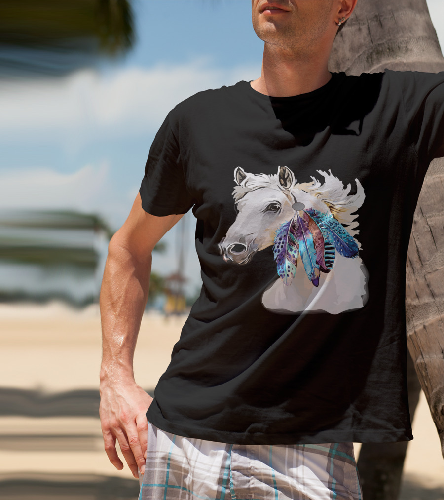 Horse Boho Feathers Vibrant Mane T-Shirt