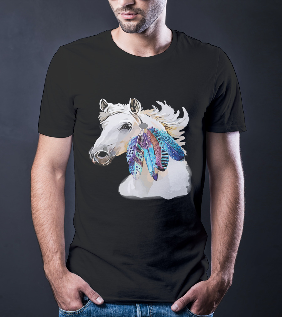 Horse Boho Feathers Vibrant Mane T-Shirt