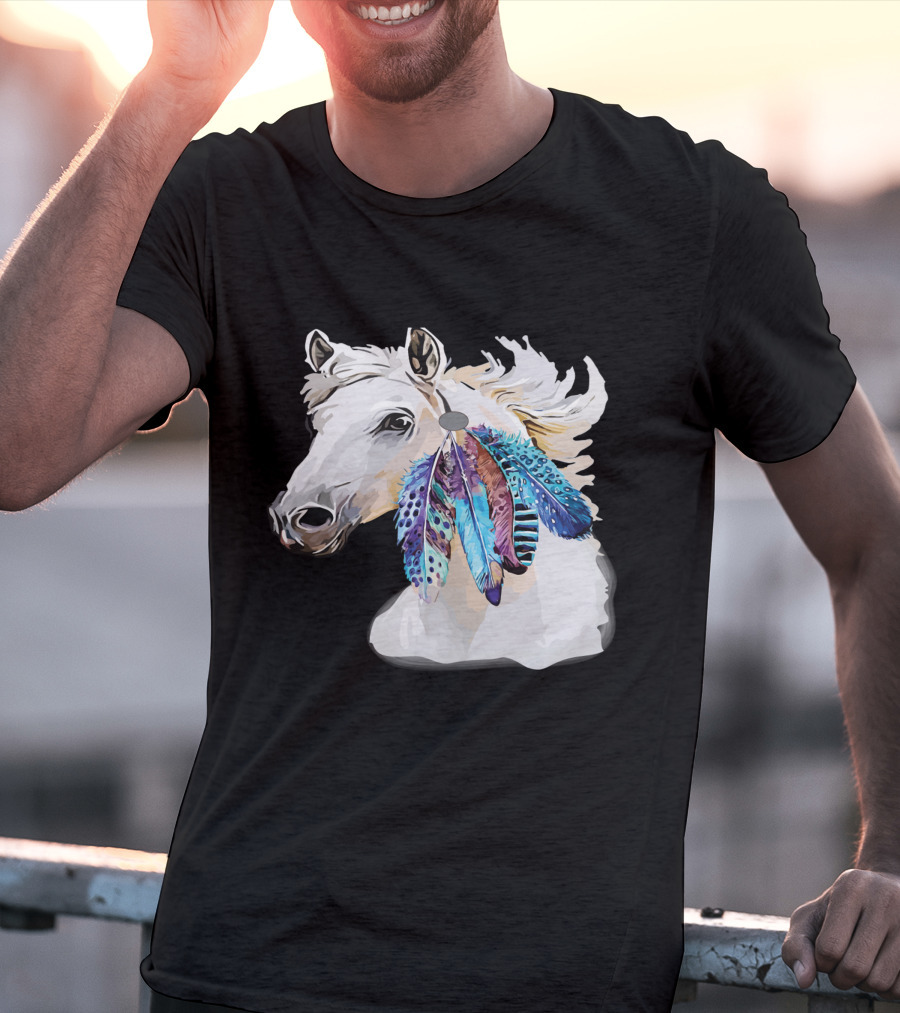Horse Boho Feathers Vibrant Mane T-Shirt
