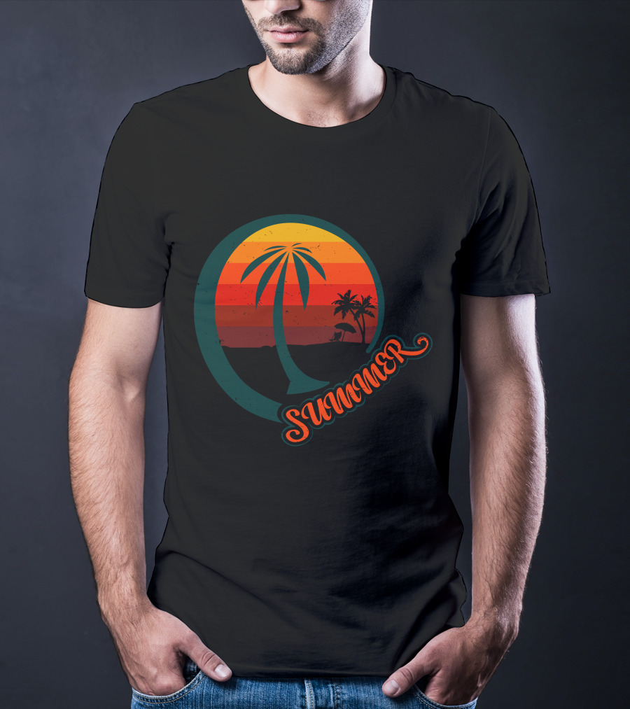 Summer Palm Sunset Beach Scene T-Shirt
