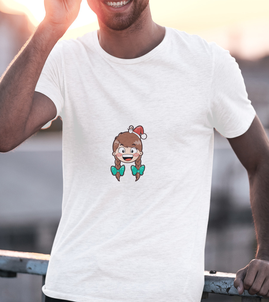 Santy Girl Cute Cartoon With Santa Hat And Snowman T-Shirt