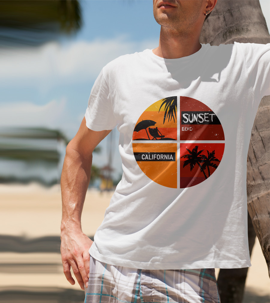 Sunset BLVD California Palm Trees And Beach Chair T-Shirt