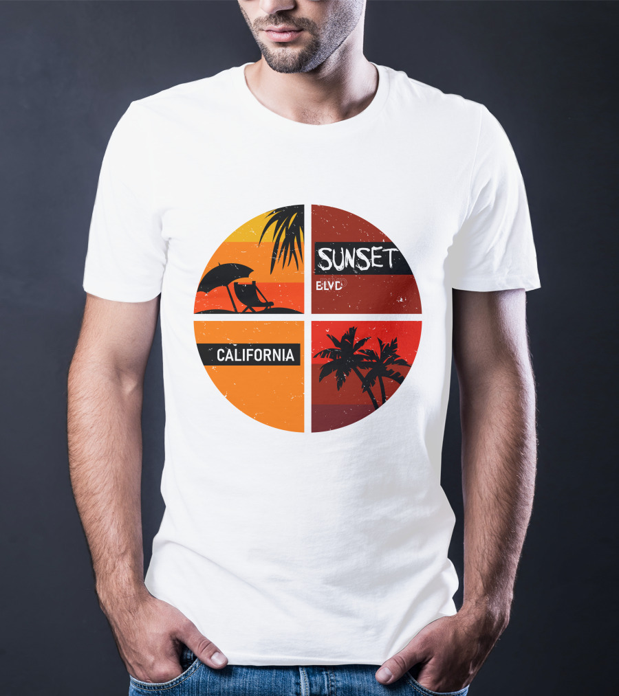 Sunset BLVD California Palm Trees And Beach Chair T-Shirt