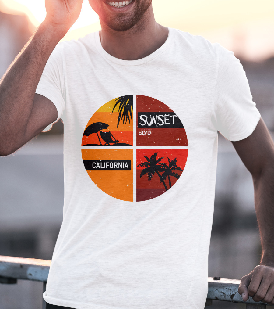 Sunset BLVD California Palm Trees And Beach Chair T-Shirt