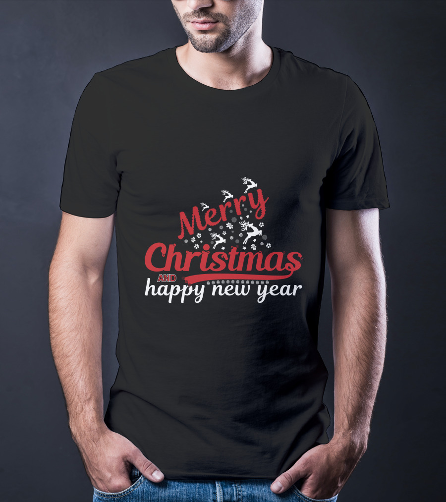 Merry Christmas And Happy New Year Reindeer Snowflakes T-Shirt