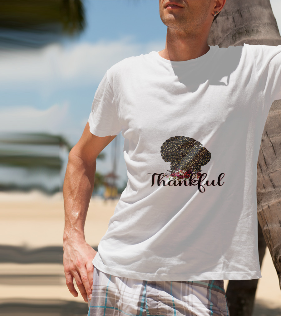 Thankful Leopard Print Turkey With Floral Accents T-Shirt