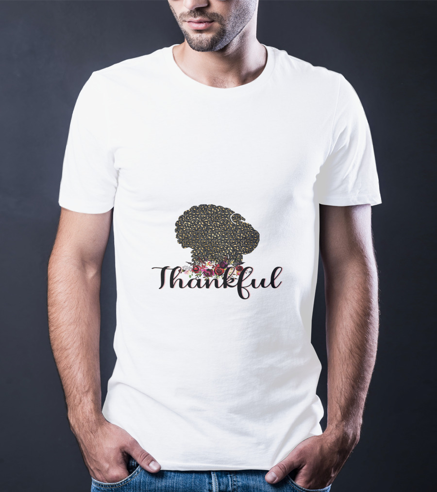 Thankful Leopard Print Turkey With Floral Accents T-Shirt