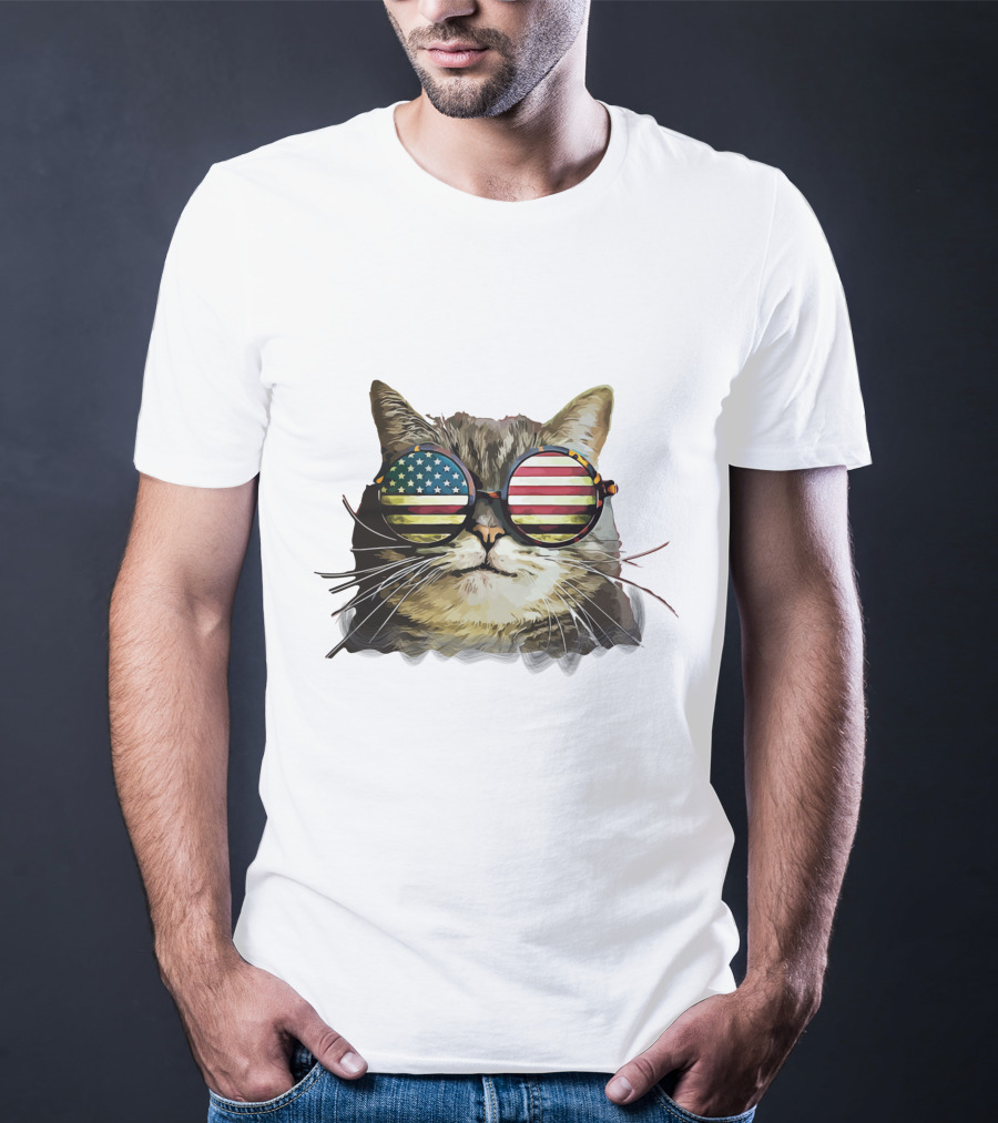 USA Flag Sunglasses Cat T-Shirt
