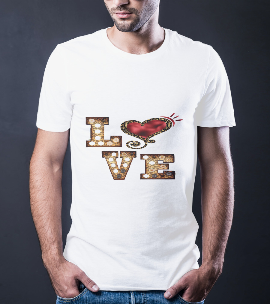 Valentines Day Leopard Heart Love T-Shirt