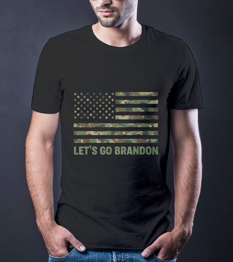 LET'S GO BRANDON Distressed American Flag Camouflage T-Shirt